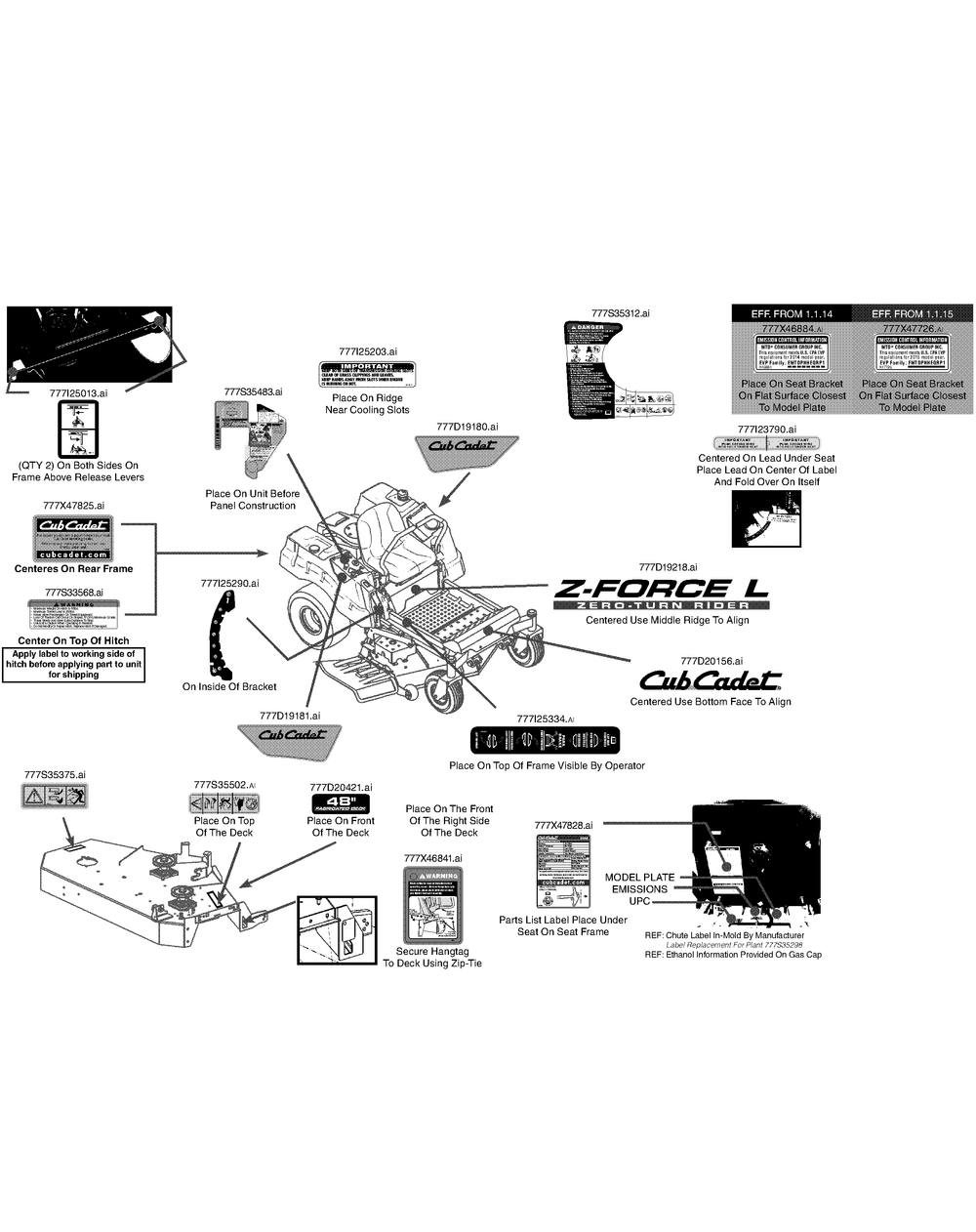 Label Map Z-Force L48 Diagram and Parts List for Z-FORCEL48 (17BSDALB010)(2015) Cub Cadet Lawn Tractor